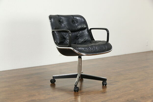 Knoll Midcentury Vintage Swivel Adjustable Leather & Chrome Desk Chair #34339 photo