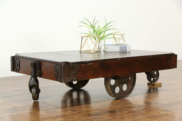 Industrial Salvage Antique Maple Railroad Cart, Coffee Table  #34636 photo