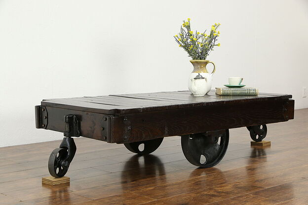 Industrial 1900's Antique Railroad Salvage Pine & Iron Cart, Coffee Table #34803 photo