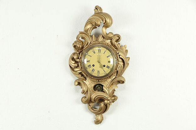 Carved Gold Baroque Swedish Vintage Wall Clock, Westerstrand Toreboda #33582 photo