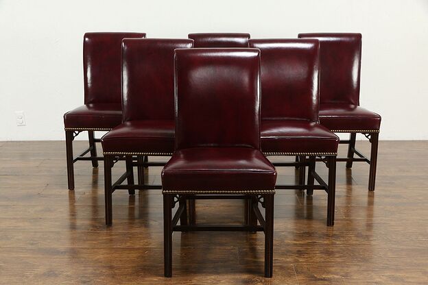 Traditional Set of 6 Leather & Mahogany Dining Chairs, Hancock & Moore #34391 photo