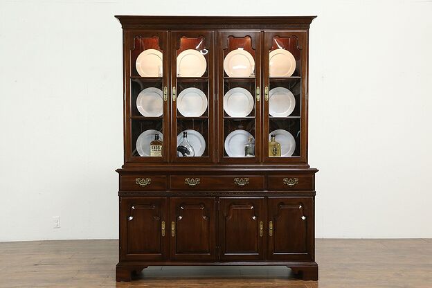 Traditional Cherry Lighted Vintage China Cabinet or Bookcase, Ethan Allen #34623 photo