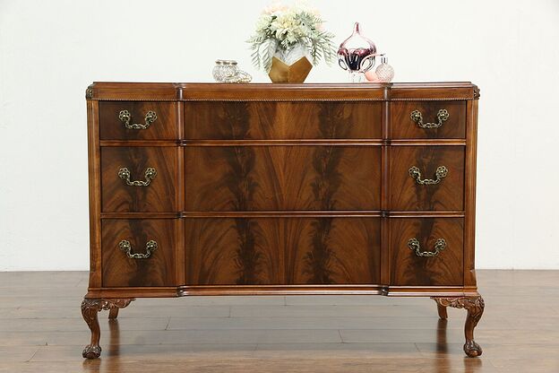 Georgian Style Mahogany Vintage Chest or Dresser, Carved Claw Feet #34871 photo