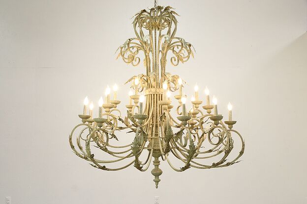 Wrought Iron Crackle Finish Vintage 24 Candle 5' Chandelier #34836 photo