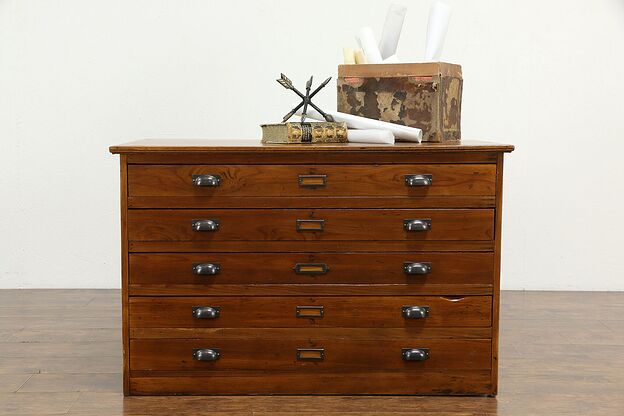 Country Pine Antique Primitive Map Chest, Drawing or Collector File #35028 photo