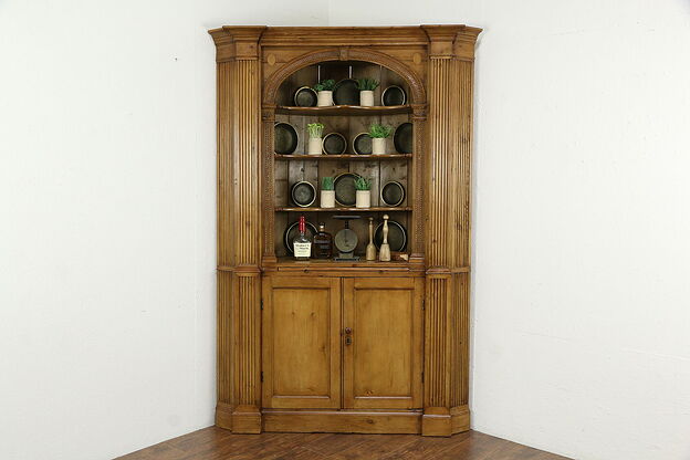Georgian English Antique 1800 Classical Pine Corner Cupboard or Cabinet #34940 photo