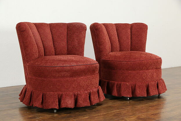Pair of Vintage Channel Tufted Tub Chairs, New Upholstery  #34950 photo