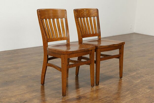 Pair of Antique Quarter Sawn Oak Library or Office Chairs #35089 photo