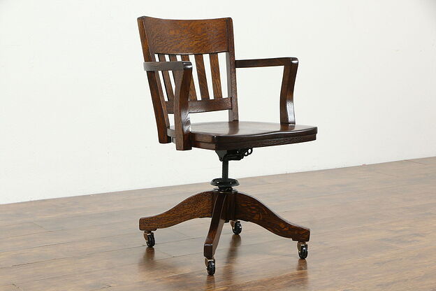 Craftsman Antique Quarter Sawn Oak Adjustable Swivel Office Desk Chair  #33814 photo