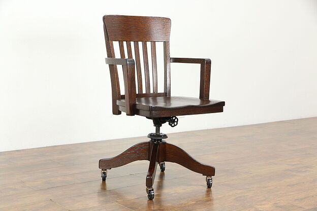 Oak Quarter Sawn Antique Craftsman Swivel Office Desk Chair, Gilson #35192 photo