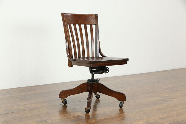 Oak Quarter Sawn Antique Swivel Adjustable Office Desk Chair, Milwaukee #35361 photo