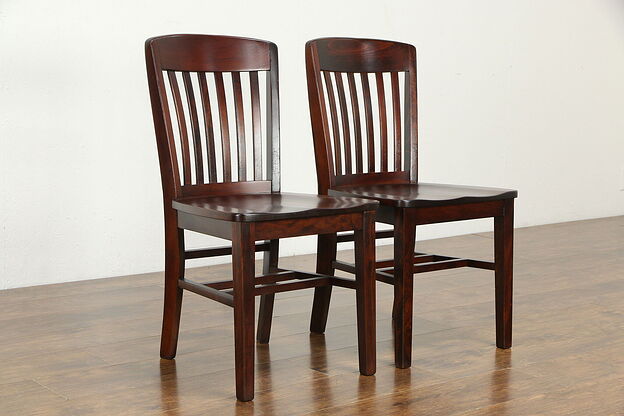 Pair of Birch 6 Slat Side Chairs Bullnose Top #34117 photo