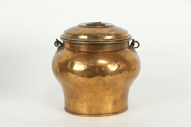 Covered Copper Antique Farmhouse Pot, Hand Dovetailed, Wedding Monograms #35782 photo