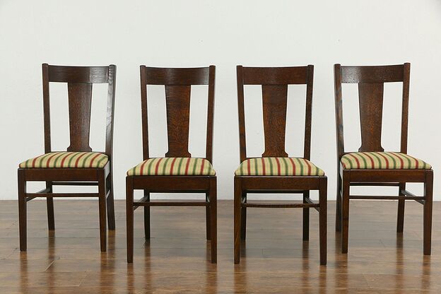 Set of 4 Arts & Crafts Mission Oak Antique Craftsman Dining / Game Chairs #35810 photo