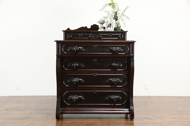 Victorian Antique Farmhouse Walnut Chest or Dresser, Carved Fruit Pulls #35790 photo