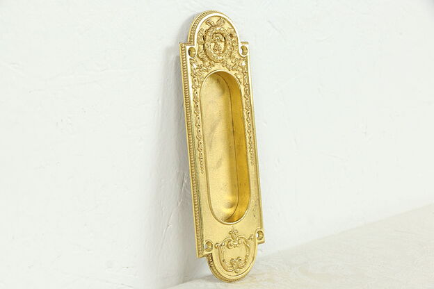 Gold Plated Bronze Antique Recessed Pocket Door Pull, Yale & Towne #35855 photo