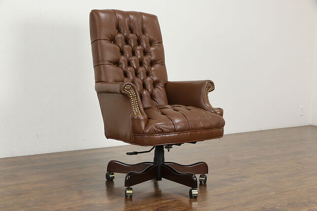 Tufted Leather Swivel Adjustable Vintage Desk Chair #35884 photo