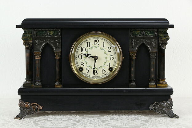 Victorian Antique Mantel Clock, Gothic Pillars, Sessions #34449 photo