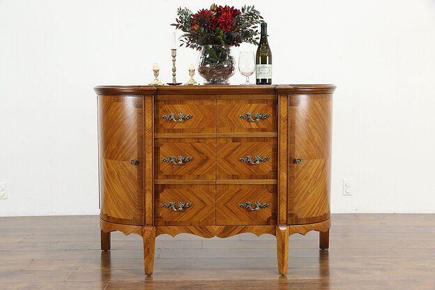 Tulipwood & Rosewood Vintage Carved Demilune Server, Sideboard or Console #35643 photo