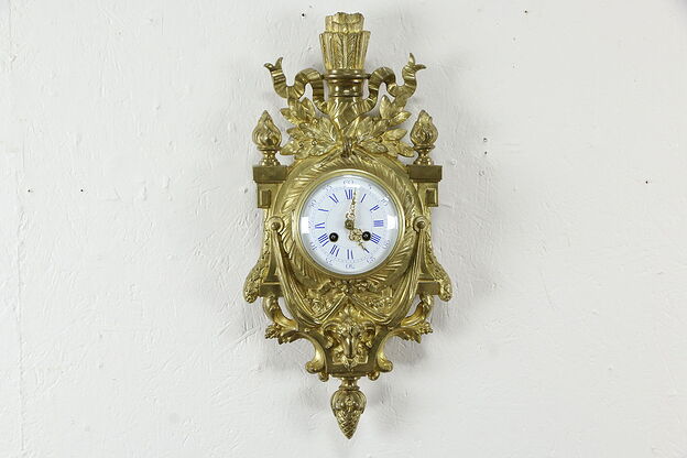 Bronze Case Antique French Wall Clock, Porcelain Dial, Japy Freres #34368 photo