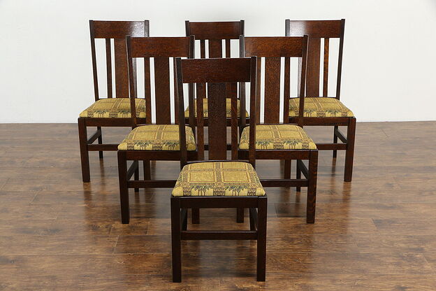 Craftsman Set of 6 Mission Oak Arts Crafts Dining Chairs, Wisconsin #35632 photo