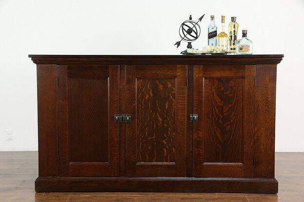 Oak Antique Bar Cabinet, Farmhouse Kitchen Pantry Counter or TV Console #36112 photo
