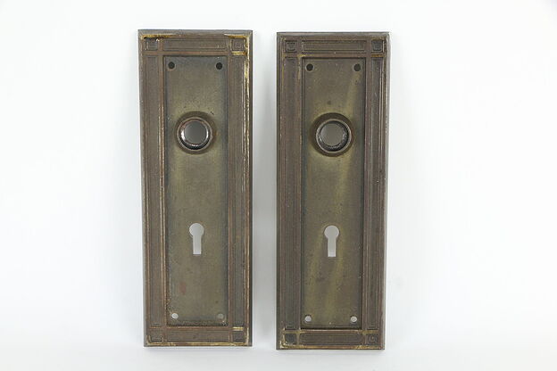 Pair of Craftsman Antique Doorknob Plates #36171 photo