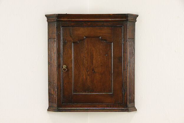 Georgian Antique 1780 English Oak Hanging Corner Cupboard or Cabinet #34826 photo