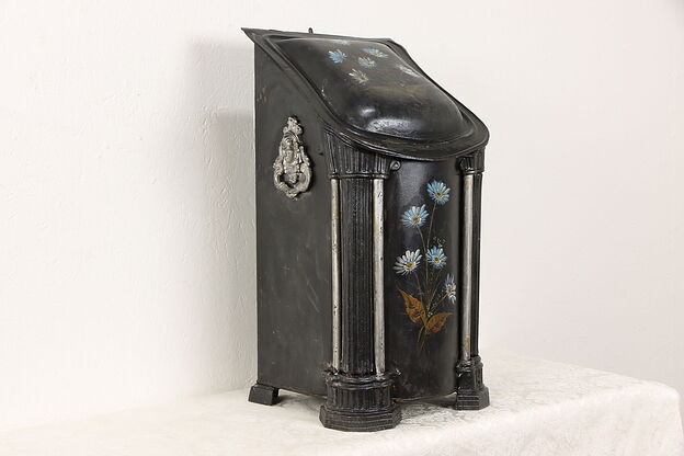 Victorian Antique Hand Painted Fireplace Hearth Coal Hod, Scuttle, Caddy #36087 photo