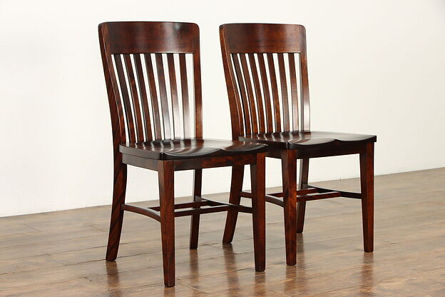 Pair of Antique Birch Dining, Side or Office Desk Chairs #34116 photo