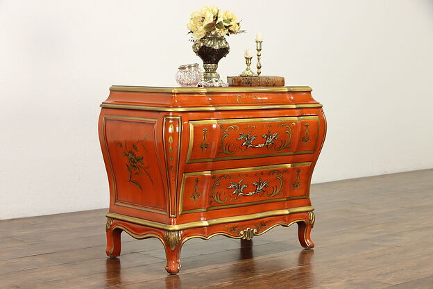 Chinese Design Lacquered Hand Painted Bombe Vintage Chest, Karges #35963 photo