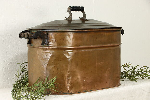 Copper Farmhouse Antique Wash Boiler, Fireplace Hearth Kindling Holder #36820 photo