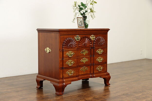 Georgian Chippendale Block Front Cherry Vintage Chest, Carved Shells #35473 photo