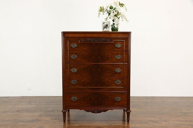 French Style Antique Walnut & Burl Tall Chest or Dresser #35376 photo