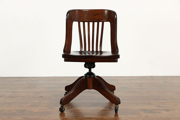 Walnut Antique 1925 Swivel Adjustable Office or Desk Chair #36417 photo