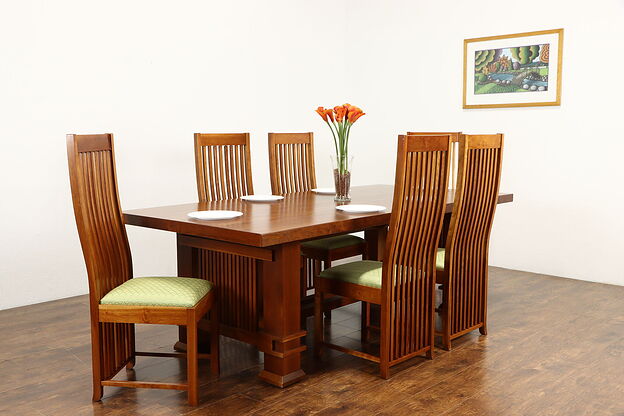 Arts & Crafts Mission Cherry Vintage Craftsman Dining Set Table, 6 Chairs #37213 photo