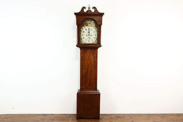 George IV Antique English 1820 Mahogany Tall Case Quartz Clock, Goodwill #34372 photo