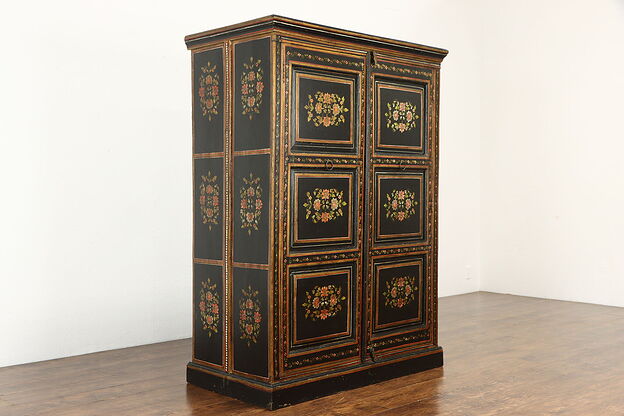Hand Painted Lacquer Chinese Antique Armoire Wardrobe Cabinet #37204 photo