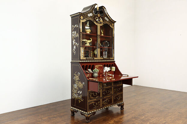 Chinese Hand Painted Lacquer Secretary Desk & Bookcase #37571 photo