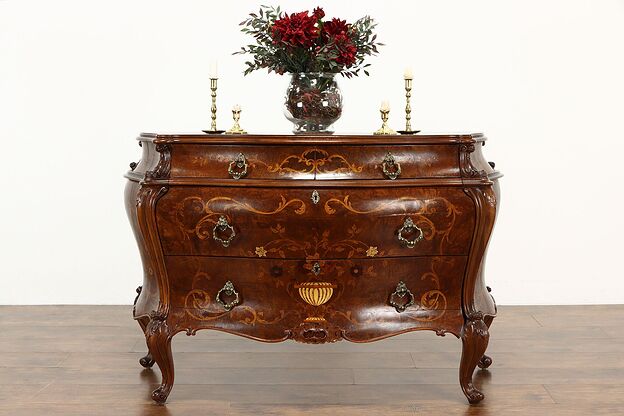 Bombe & Marquetry Antique Italian Linen Chest, Dresser or Commode #36322 photo