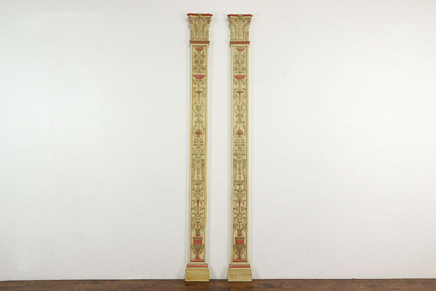 Pair of Classical Architectural Salvage Pilasters or Columns Hand Painted #37040 photo