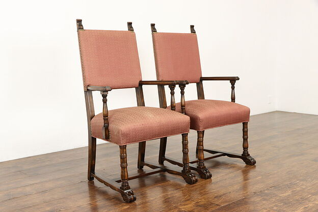 Pair of Scandinavian Antique Carved Armchairs, Recent Upholstery #37905 photo