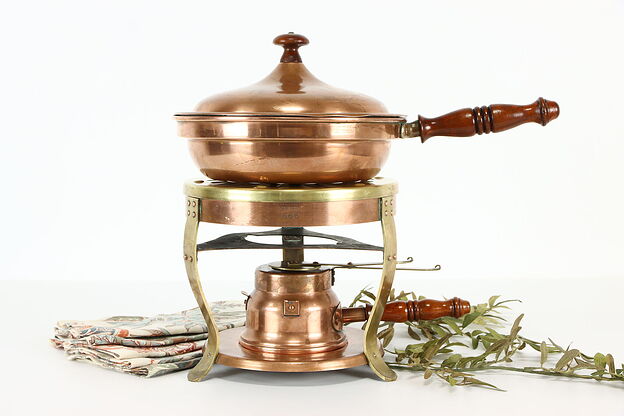 Copper Vintage Rachaud Chafing Dish & Burner, Bazar Francais, NY #37676 photo