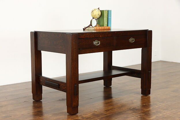 Mission Oak Arts & Crafts Antique Craftsman Library Table Desk Dewitt #37750 photo