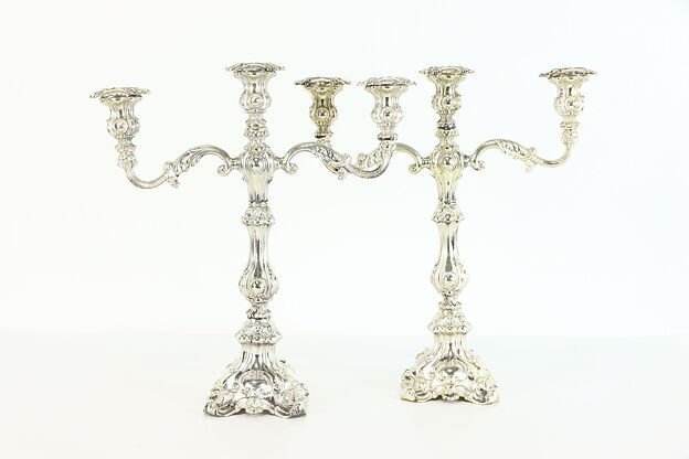Pair of Silverplate Triple Antique Candelabra, Signed Barbour #38289 photo