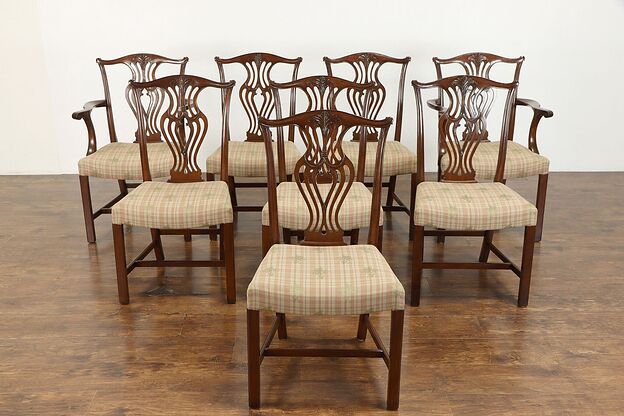 Set of 8 Vintage Mahogany Georgian Chippendale Mahogany Dining Chairs #38390 photo