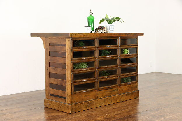 General Store Antique Salvage 15 Drawer Candy Counter, Bar Kitchen Island #36275 photo