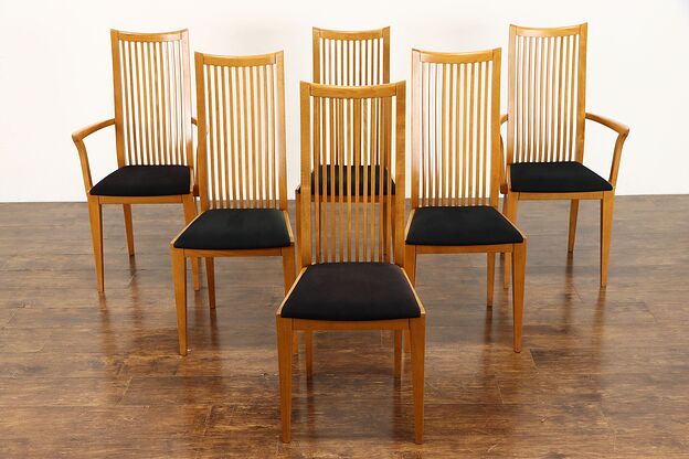 Set of 6 Italian Vintage Midcentury Modern Oak Chairs, Signed Potocco #38637 photo