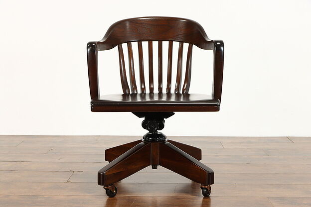 Walnut 1940 Vintage Swivel Adjustable Office Desk Chair #36987 photo