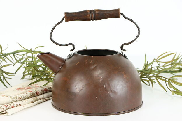 Copper Farmhouse Antique Wooden Handle Teapot or Kettle #37843 photo